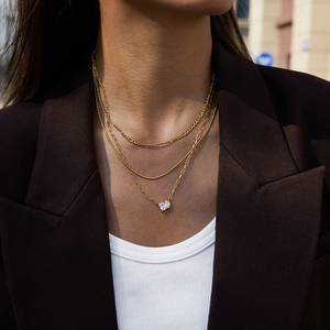 J & D Jewelry impermeable Simple collar fino cadena de eslabones de acero inoxidable con collares de gota de cristal de piedra única de 4mm - Product Image 3