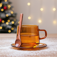 Juego de 2 Tazas de Café de Vidrio Ámbar de 10 oz, Tazas Apilables con Asa, Vasos de Vidrio de Colores para Té y Espresso