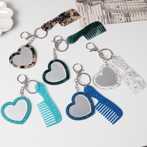 Porte-clés miroir de maquillage cœur scintillant, breloque de sac brillante, accessoires à suspendre au voiture - Product Image 4