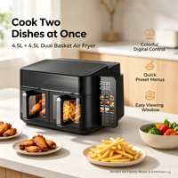 4.5L+4.5L Penggorengan Udara Digital Modern Kotak Baru dengan Dua Keranjang, Hemat Energi, Memasak Cepat, Peralatan Masak Listrik Rumah Tangga