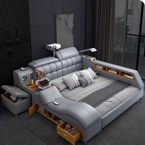 Modernes Smart-Möbel Leder-Polsterbett mit Stauraum, Kingsize/Queensize, Massagefunktion, multifunktionales Smart-Bett, Luxusausführung - Product Image 6