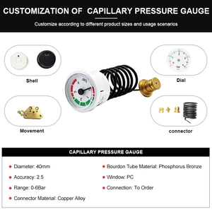 Manomètre capillaire OEM personnalisé pour chaudière de chauffage, 0-4 bars, montage arrière pour machine à café - Product Image 6