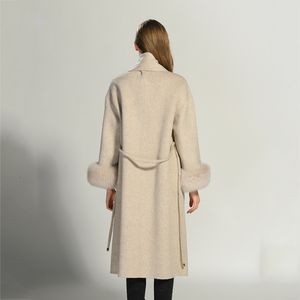 Cappotto Lungo in Lana Doppia Faccia Personalizzato per Donna, Stile Casual Autunnale, con Sciarpa Staccabile e Polsini in Vera <span class=keywords><strong>Pelliccia</strong></span> di Volpe <span class=keywords><strong>Beige</strong></span> - Product Image 4