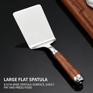 Spatule personnalisée avec logo pour <span class=keywords><strong>achat</strong></span> en gros, <span class=keywords><strong>ustensile</strong></span> de <span class=keywords><strong>cuisine</strong></span> en acier inoxydable 304 avec manche en bois de rose massif, épaissie et durable pour la cuisson - Product Image 5