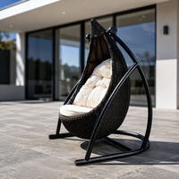 Fauteuil suspendu en rotin tressé pour extérieur avec support métallique, coussin imperméable, siège individuel, balançoire de jardin