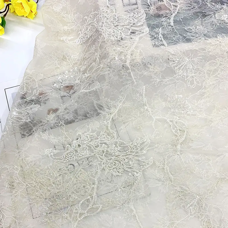 New Heavy Industry Flat Embroidery Pearl Tube Embroidery with Diamond Pearl Sequins Used for Wedding Curtain Clothing Fabric