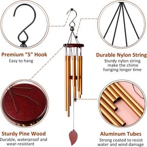 Carillons éoliens en cuivre et aluminium avec 6 tubes accordés, dessus en bois, crochet de suspension pour jardin, patio, décoration intérieure - Product Image 4
