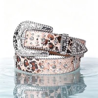 Vintage Gürtel mit Legierungsschnalle, PU-Leder, Amerikanischer Leopardenmuster, Strass, Vollbesetzt mit Diamanten, Western-Denim-Stil, Hochwertiger Damen-Taillengürtel