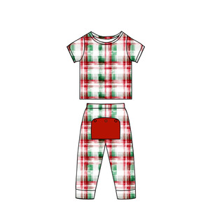 Conjunto de Ropa de Bebé Babylovey de 2 Piezas con Camiseta a Cuadros con Estampado Navideño y Pantalones con Pañal Desmontable - Product Image 1