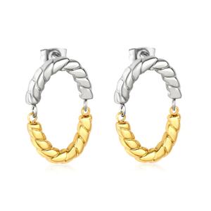 Boucles d'oreilles clous ovales creuses en acier inoxydable plaqué or 18 carats, géométriques tendance, hypoallergéniques, bicolores - Product Image 1