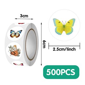 500 autocollants/rouleau papillons et fleurs colorés, étiquettes d'emballage personnalisées écologiques avec logo, autocollants muraux pour journal, rouleau d'autocollants - Product Image 4
