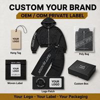 Ensemble streetwear OEM personnalisé : Hoodie court zippé coupe boxy et pantalon large 500 GSM, délavé à l'acide, effet vieilli, appliqué, sérigraphié, épaules tombantes