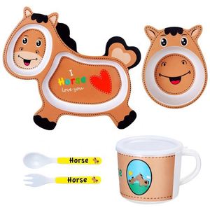 Service de table réutilisable en fibre de bambou biodégradable pour enfants, motif cheval mignon - Product Image 1
