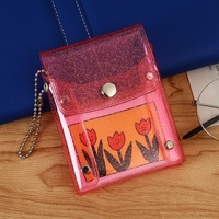 Pochette de rangement pour rouge à lèvres en PVC transparent avec paillettes, pochette cosmétique portable délicate avec chaîne perlée, support transparent pour brillant à lèvres