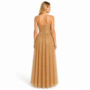 <span class=keywords><strong>Robe</strong></span> de Soirée Longue Femme Personnalisée en Gros, Direct Usine, avec Paillettes Champagne, Corset, Bretelles Fines et Dos Lacé, Idéale pour Bal de Promo - Product Image 4