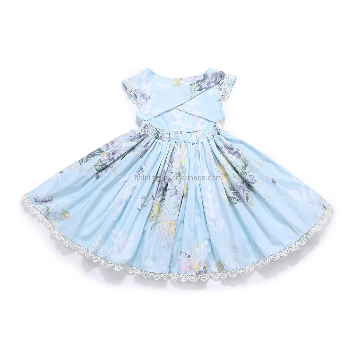 OM Children Maxi Dresses Frill Frock For Baby Girls Flower Bow Lace Short Sleeve Tiny Girl Dresses