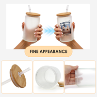 Gobelet réutilisable en verre dépoli de 16 oz pour sublimation, avec couvercle en bambou et paille, idéal pour café glacé et cadeaux DIY – Prêt à expédier depuis les États-Unis