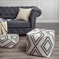Nouveau design Pouf d'extérieur en coton tissé capitonné, Coussin de sol carré ottoman pour salon, Coussin de sol marocain décoratif pour la maison