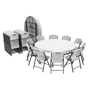 8-10 Persons Outdoor <strong>Dining</strong> Banquet Party <strong>White</strong> 5FT Plastic Folding <strong>Round</strong> <strong>Table</strong> for Events Party - Product Image 1