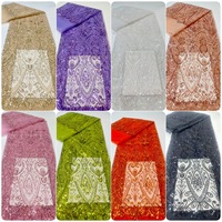 Tissu en dentelle suisse en voile brodé de paillettes de luxe, tulle français de haute qualité pour robe de mariée