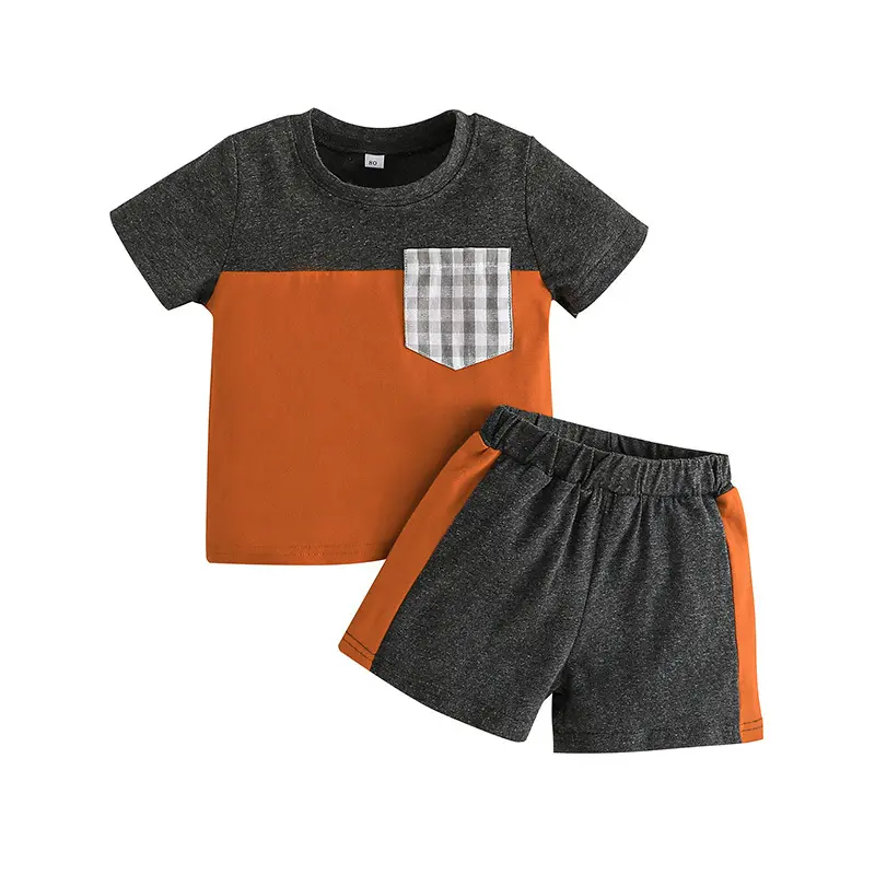 2023 Jongens Kindermode Kleurblokkerende Overhemd Met Korte Mouwen En Korte Broek Tweedelige 2Ps Baby Zomerkleding Setboys Casual Pakken