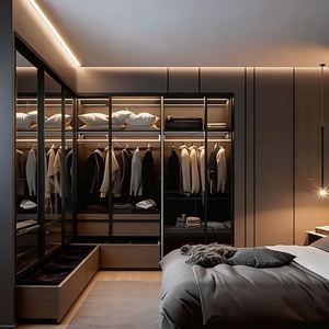 Armoire en verre de style italien de luxe sur mesure Balom, finitions noires élégantes, placard en bois moderne avec portes transparentes pour la chambre à coucher - Product Image 6