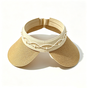 Unisex Pearl Decorated Oversized <b>Straw</b> Sun Visor <b>Hat</b>-Wide Brim UV Protection Beach & Party Cap - Product Image 2