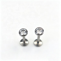 Pendientes de Titanio G23 sin Rosca con Parte Trasera Plana, Zirconia Redonda Superior, para Cartílago, Joyería Corporal Perforada