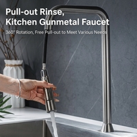 Robinet de cuisine extractible au design élégant sans poignée, en acier inoxydable SUS304, pour eau froide uniquement