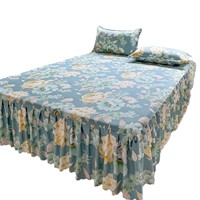 Vente en gros pour le commerce transfrontalier : Jupe de lit et couvre-lit en polyester imprimé floral brossé, style coréen, quatre saisons, avec dentelle, pour matelas Simmons