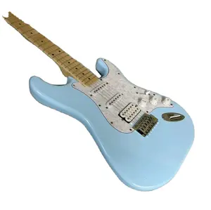 Guitarra eléctrica Sky Blue Strat, versión St, pastillas SSH, diapasón de Arce, pastillas de perlas blancas