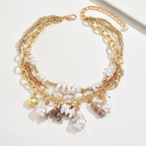Collares de Perlas de Varias Capas de Moda Kaimei <span class=keywords><strong>2026</strong></span>, Collares de Cuentas Hechos a Mano con Concha de Coco, Collares con Colgante de Lujo Retro de Vidrio y Perlas - Product Image 3