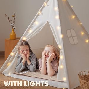 Quick Opening Tipi <b>Sleepover</b> Tent Includes Carry Bag & Lights Kids Teepee Tent-PVC Fabric Four-season Double Layer - Product Image 3