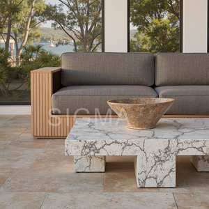 Ensemble de meubles de patio extérieur, canapé modulaire en teck avec tables basses en marbre, meubles de jardin, résistant aux intempéries, certifié CE - Product Image 3