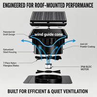 Ventilateur d'extraction solaire 50W pour toiture, ventilateur de ventilation industriel 14 pouces pour entrepôt, atelier, bâtiment métallique, élimination de la chaleur