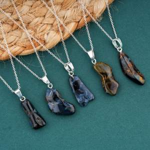 Collar con Colgante de Pietersite, Piedra Preciosa Natural Pulida, Forma Irregular, Piedra Curativa, Uso Diario, Cadena Plateada Moderna, Joyería Unisex - Product Image 5