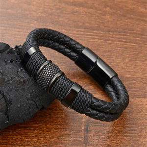 अच्छी गुणवत्ता के चमड़े Wristband कस्टम नाम स्टेनलेस स्टील कंगन काले चमड़े के लिए मुड़ लट में चमड़े के कंगन पुरुषों - Product Image 6