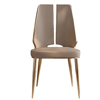 Chaise de salle à manger sans accoudoirs en cuir véritable de style italien, luxe léger, dossier moderne, simple, en acier inoxydable, personnalisée
