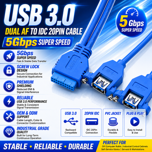 LUNGKAY Dual USB 3.0 Type a Female to IDC 20 Pin Header Motherboard <b>Adapter</b> Cable with Screw Hole Panel Mount - 5Gbps SuperSpeed - Product Image 1