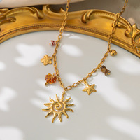 Pendentif personnalisé croissant de lune et soleil en forme de lune, pierres précieuses, perles, pour femme, style sportif, plaqué or véritable, bambou, pour le marché transfrontalier