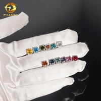 Boucles d'oreilles multicolores en moissanite pour hommes Coupe ronde 4 broches 5.0mm 6.5mm Argent 925 Boucles d'oreilles Hip Hop Pass Diamond Tester