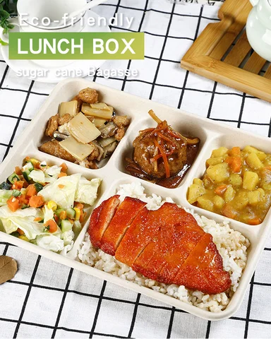 Biodegradable Disposable Food Clamshell / 3-5 Compartments Food Box Tray