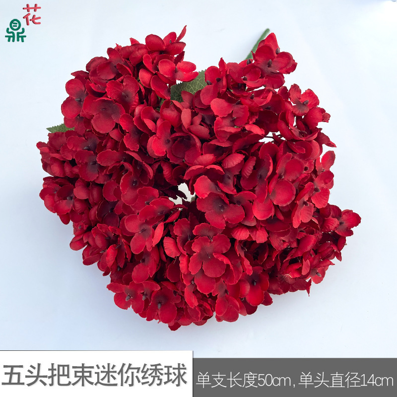 Mini bouquet d'hortensias à cinq têtes WZT rouge