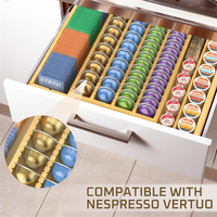 Support de rangement pour dosettes de café en bambou Insert de tiroir Organisateur de dosettes de café extensible pour comptoir Station de café
