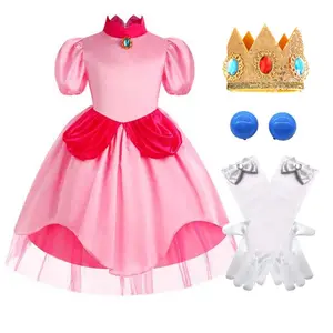 Filles enfants Cosplay Halloween fête habiller costume princesse pêche avec accessoires couronne et boucles d'oreilles CMGC-003