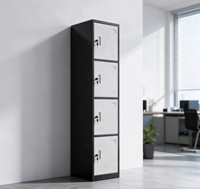 Casier métallique noir et blanc à quatre compartiments, armoire de rangement en acier pour personnel, idéal pour salle de sport, usine, dortoir