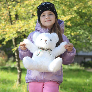 Classic White <strong>Teddy</strong> <strong>Bear</strong> Plush, Soft Stuffed Animal Toy with Plaid Bow for Kids, Baby and Girlfriend Gifts - Product Image 2