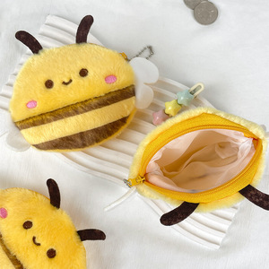 Wholesale Cute Bee Plush Soft Anime Design Keychain Coin Purse Wallet Lipstick Makeup Bag