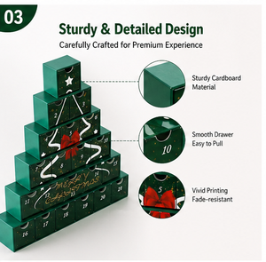 24 Day <b>Christmas</b> Countdown Tree Gift <b>Box</b> with Numbered Compartments Paperboard Custom Logo Packaging for Holiday - Product Image 2