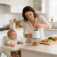 Blender Makanan Bayi Mini untuk Makanan Bayi, Buah, Sayuran, Daging, Mangkuk Kaca Tahan Lama dan Pisau Baja Tahan Karat